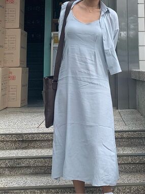 Classic Light Gray Slip Dress with Spaghetti Straps